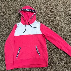 Hollister Red and White Pullover Hoodie with White and black Logo Trim